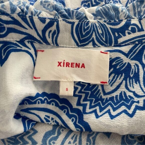 XiRENA Blue and White Ruffled Blouse with 3/4 Sleeves - Picture 6 of 8